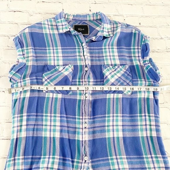 Rails Blue Plaid Button Front Collared Short Sleeve Shirt S - Picture 5 of 6
